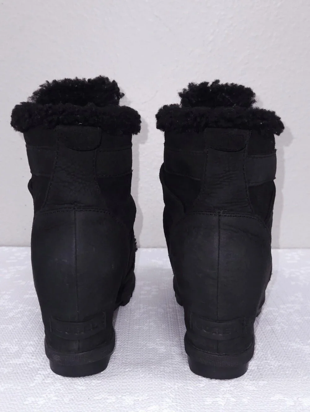 Sorel Joan Of Arctic Wedge II Cozy Boot US 7.5 Black Nubuck Shearling Booties
